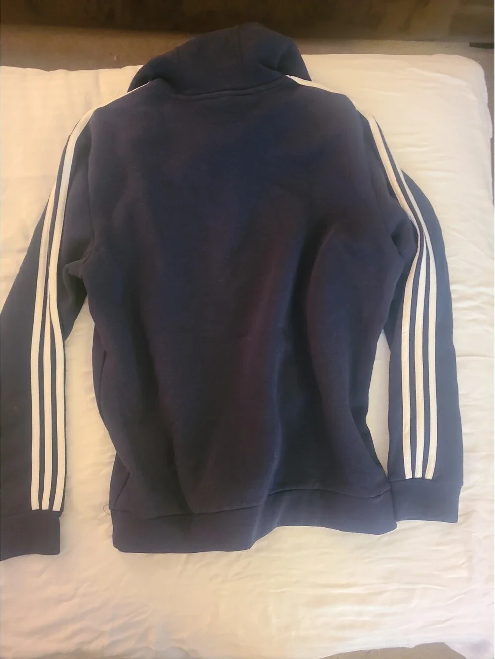 Adidas Hoodie Men Dark Navy 3 Stripe Logo Pullover Sweatshirt Large
